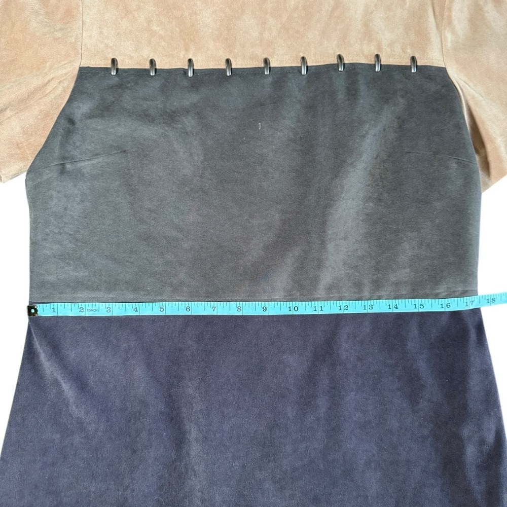 Vintage Sag Harbor Colorblock Dress Brown Faux Suede Fall 90s Short Sleeve 10 - Picture 7 of 9